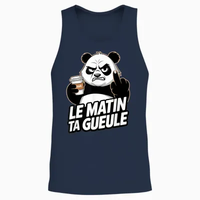 Le Matin Ta Gueule Funny Panda Coffee Sarcasm Funny Mood T-Shirt, Black, S Unisex Tank Top - Navy