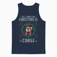 All I Want Cute Corgi Christmas Ugly Unisex Tank Top in Navy - 1