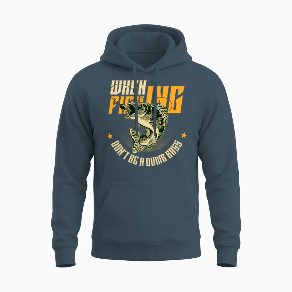 When Fishing Funny Sleeve Unisex Hoodie in Dark Heather