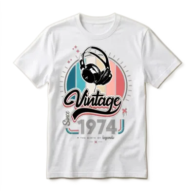 Vintage Since 1974 Headphones Unisex T-Shirt - White