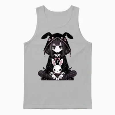 Goth Bunny Anime Girl Kawaii Gothic Creepy Art Japanese T-Shirt, Black, S Unisex Tank Top - Ash