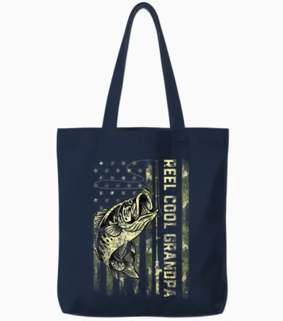 Reel Cool Grandpa Fisherman Camouflage Father's Day Tote Bags - Navy