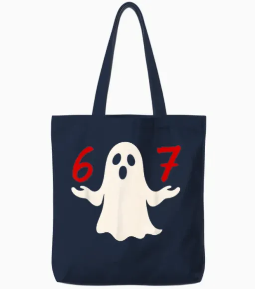 Fun Six Seven Meme 6 7 Halloween Ghost Costume Tote Bags - Navy