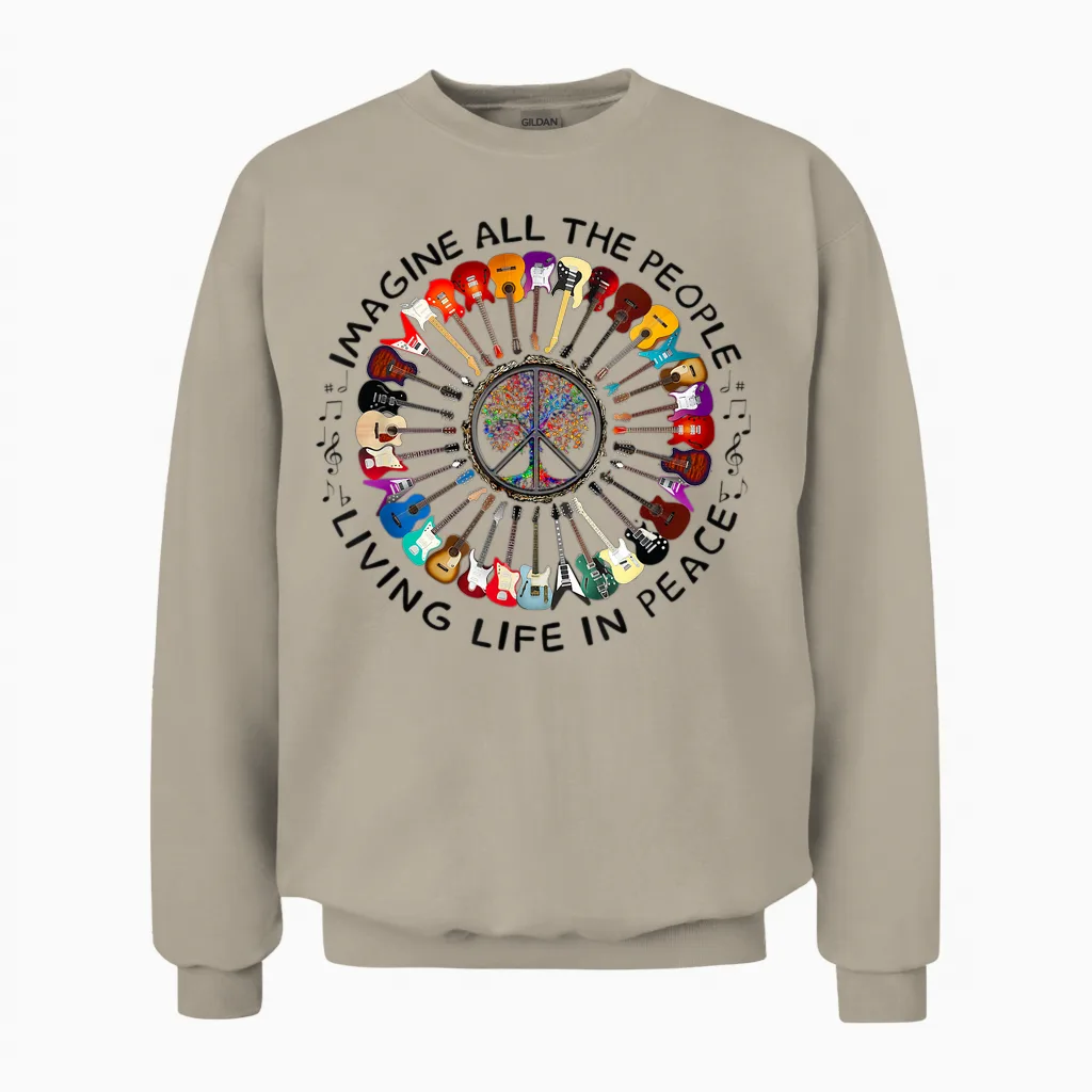 Imagine Hippie People Living Life in Peace and Love Unisex Sweatshirt in Sand