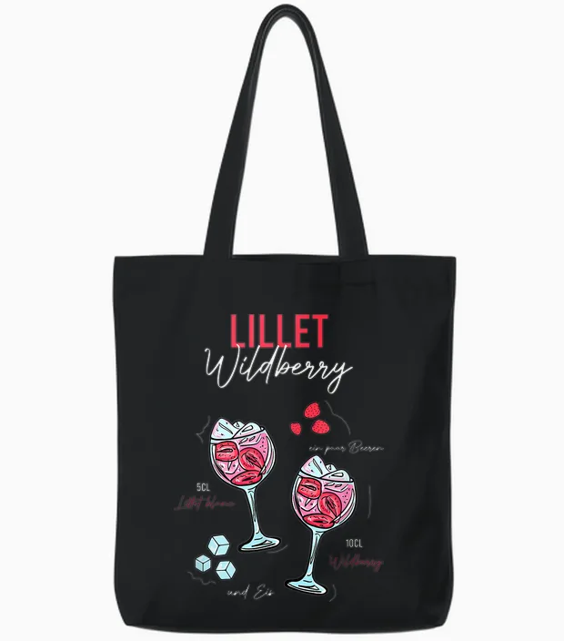 Wildberry Lillet Fruits Cocktail Summer Alcohol T-Shirt, Black Tote Bags in Black