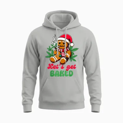 Christmas Xmas Cannabis Weed Lover Smoking Let's Get Baked Unisex Hoodie - Ash