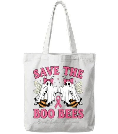 Save the Boo Bees Breast Cancer Awareness Tote Bags - White
