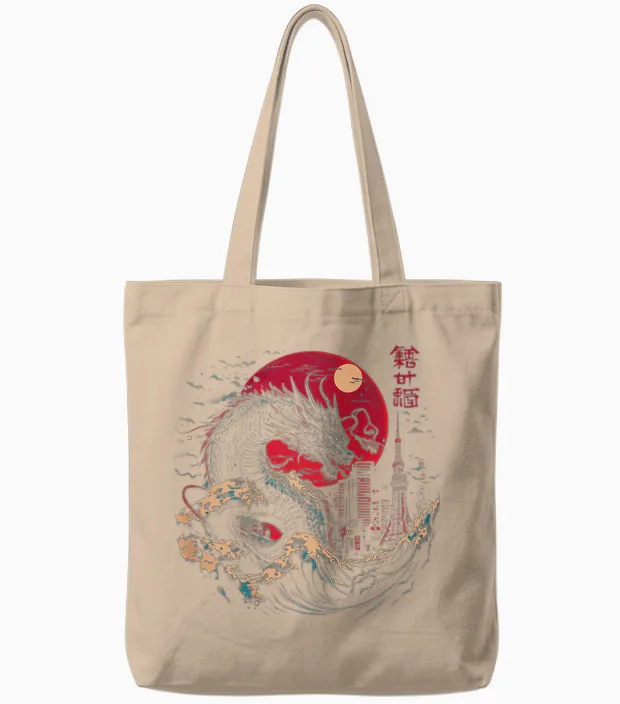 Japanese Dragon Tokyo Great Wave off Kanagawa (artistic Back) T-Shirt, Black, S Tote Bags in Natural
