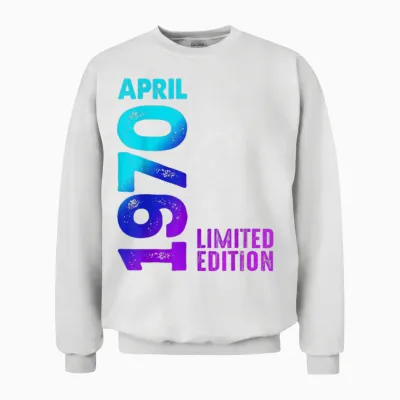 April 1970 Year 1970 Retro 1970 Limited Edition Vintage T-Shirt, Black, S Unisex Sweatshirt - White