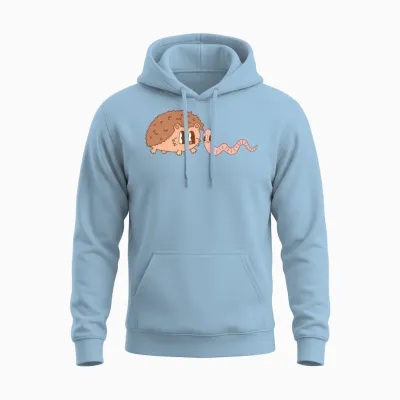 Retro Hedgehog and Worm Friends Unisex Hoodie - Light Blue