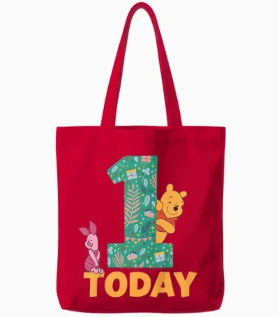 Disney Winnie the Pooh & Piglet Birthday 1 Year Old Today Tote Bags - Red