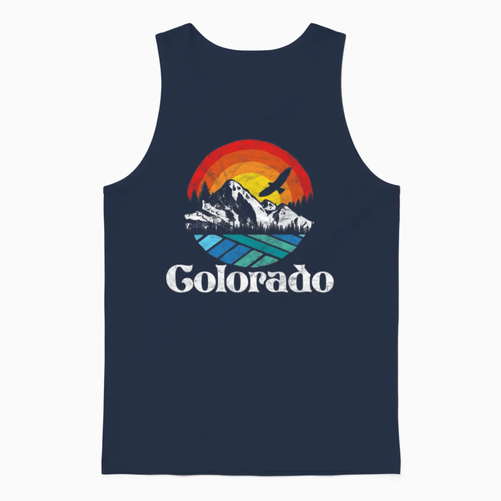 Retro Colorado Mountains Distressed Unisex Tank Top - Navy