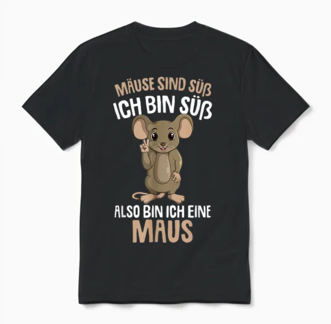 Mice Are Cute Women's Children's Girls Mouse T-Shirt, Black Unisex T-Shirt in Black