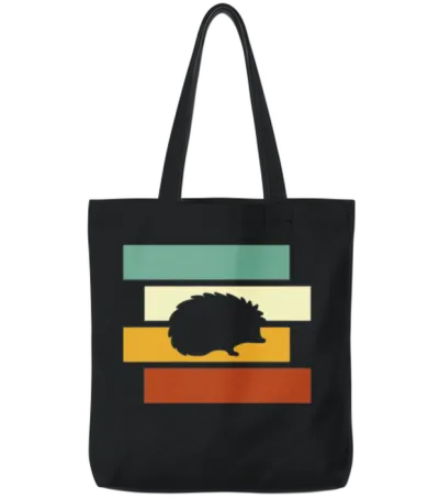 Hedgehog Retro Tote Bags - Black