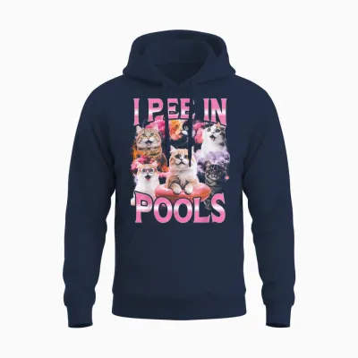 I Pee in Pools Lustige Bootleg Katze Unisex Hoodie - Navy