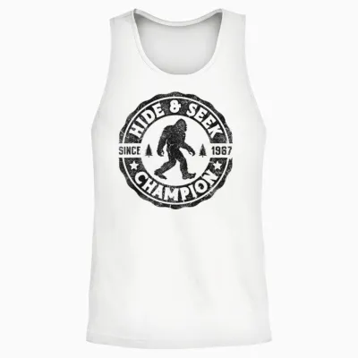 Bigfoot Hide and Seek Champion Funny Sasquatch Retro Vintage Unisex Tank Top - White