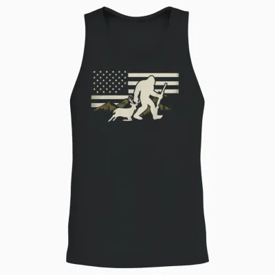 Bigfoot Deer Hunting Usa Flag Deer Hunting Buck Season Unisex Tank Top - Black