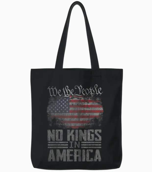 No Kings in America Us Flag Vintage Men Women Tote Bags in Black