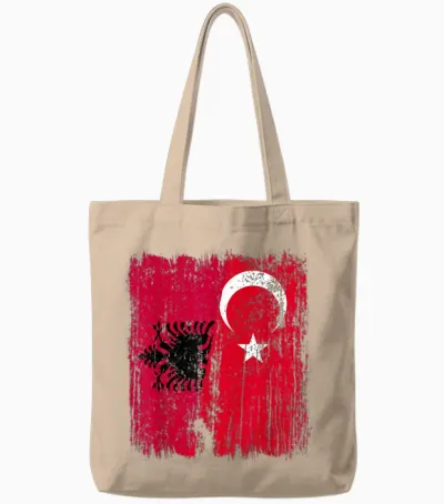 Albanien, Türkei, Halbe Flagge, Türkei, Albanisches Türkisches Erbe Tote Bags - Natural