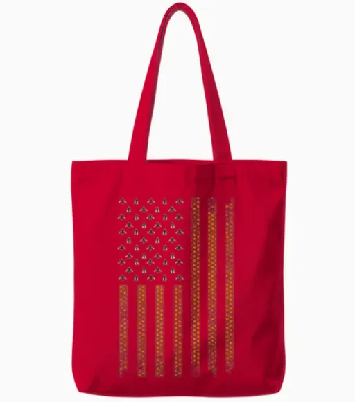 Cool Bee Keeper Art Us Flag Honey Beekeeping Tote Bags in Red