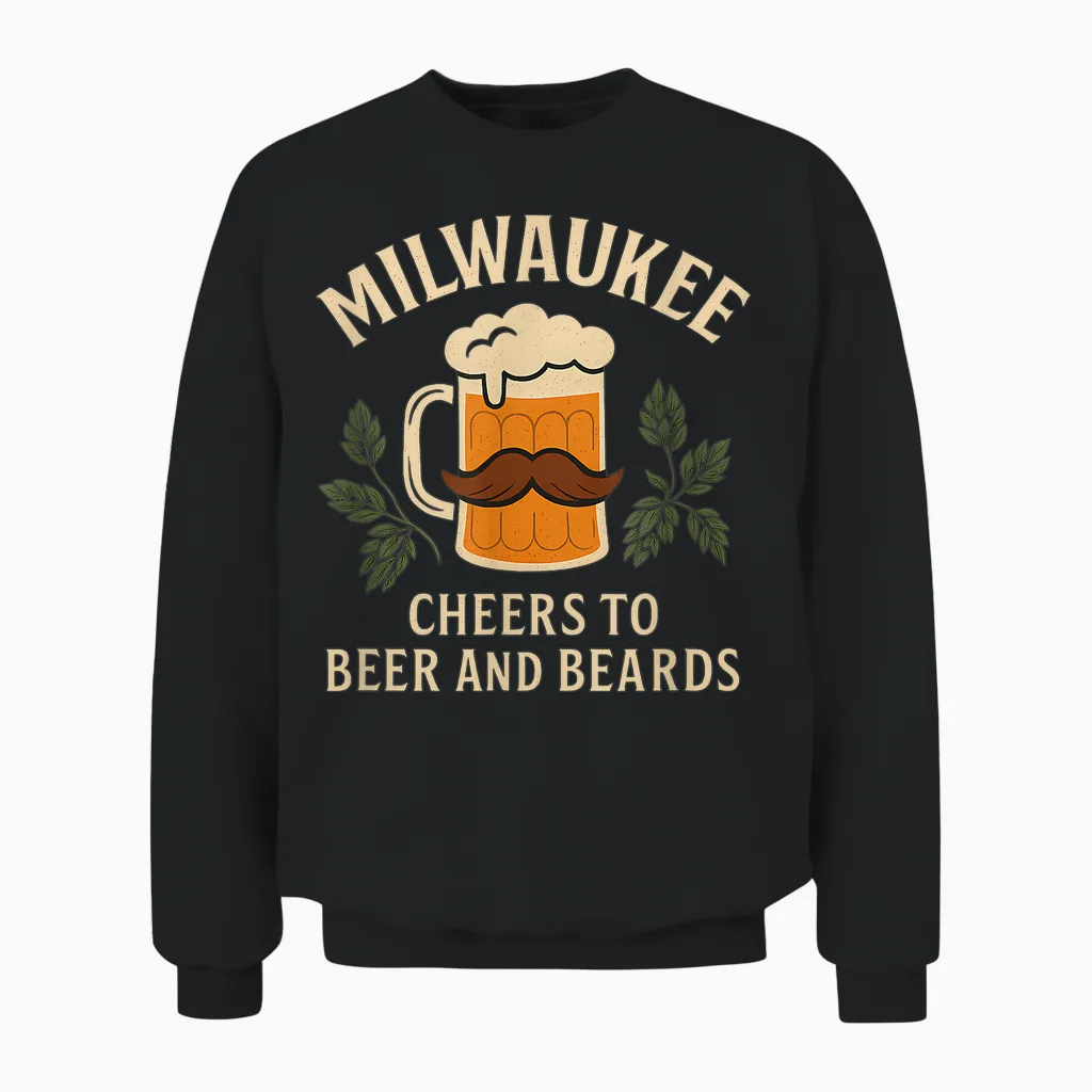 Milwaukee Cheers to Beer and Beards Vintage Graphic Unisex Sweatshirt in Black