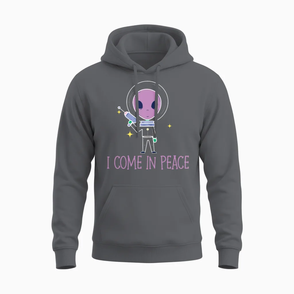 Alien I Come in Peace Halloween Costume Unisex Hoodie in Charcoal