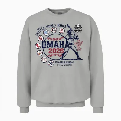 Men's College World Series 2026 Ncaa Baseball 8-Team Gray Unisex Sweatshirt - Ash