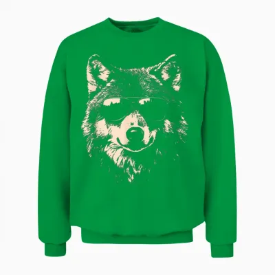 Funny Wolf Cool Rock and Roll Graphic Unisex Sweatshirt - Irish Green