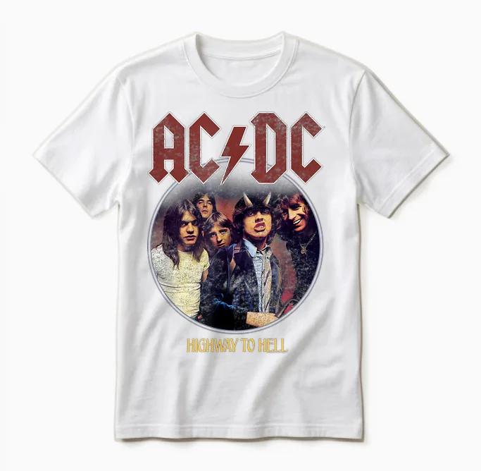 Official Ac/dc Highway to Hell Circle Rock Music Band Unisex T-Shirt in White