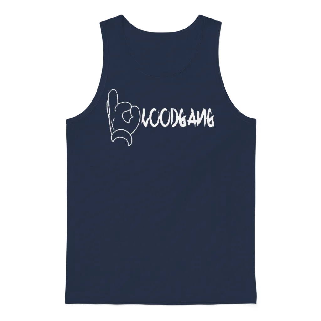 Blood Gang Cool Logo Funny Lucky Rock Hand Script Unisex Tank Top - Navy