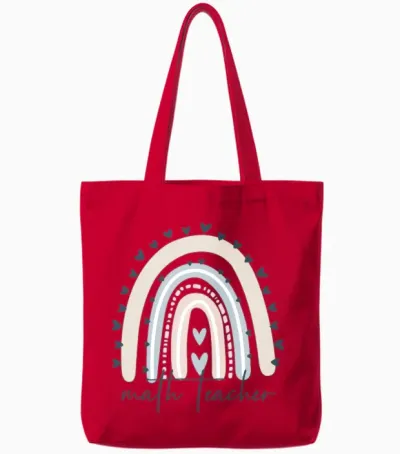 Math Teacher with Rainbow Tote Bags - Red