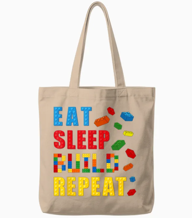 Eat Sleep Build Repeat Building Bricks Blocks Builder Boys Tote Bags in Natural