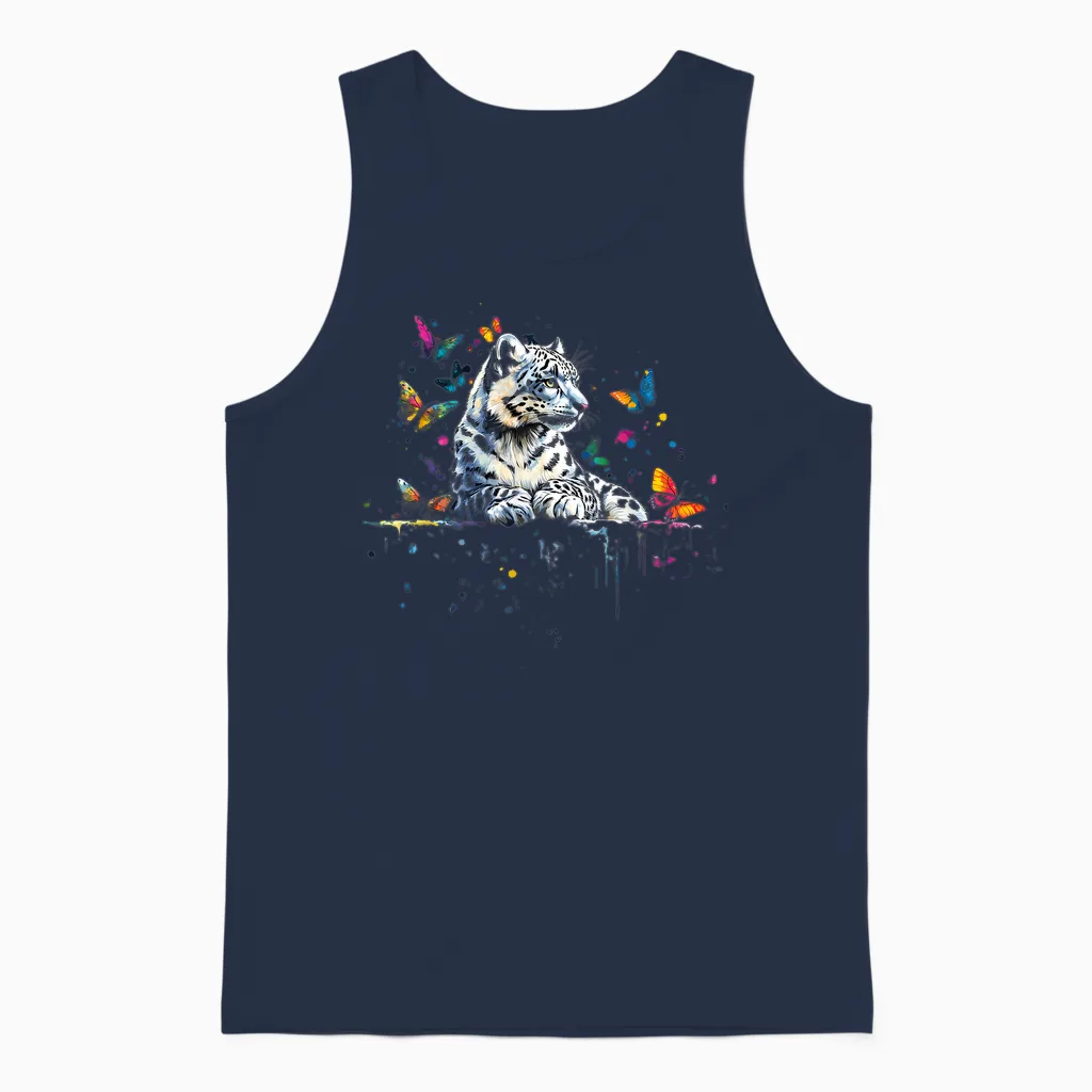 Schneeleopard Tierkunst Schmetterlinge Unisex Tank Top in Navy