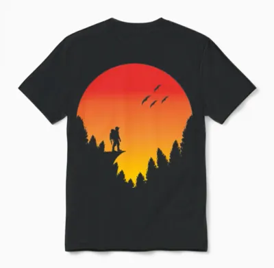 Hiking Dad Retro Sunset Unisex T-Shirt - Black