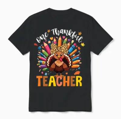 One Thankful Teacher Thanksgiving Turkey Cute Unisex T-Shirt - Black