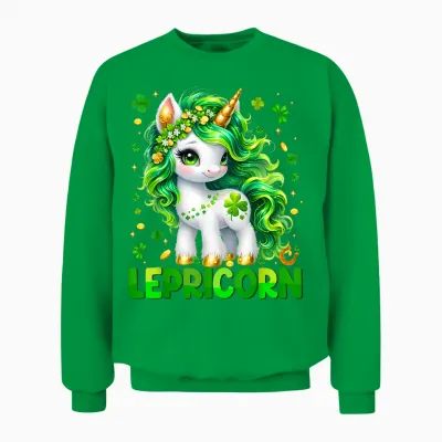Lepricorn Cute Unicorn Shamrock St Patricks Girl Kid Unisex Sweatshirt - Irish Green