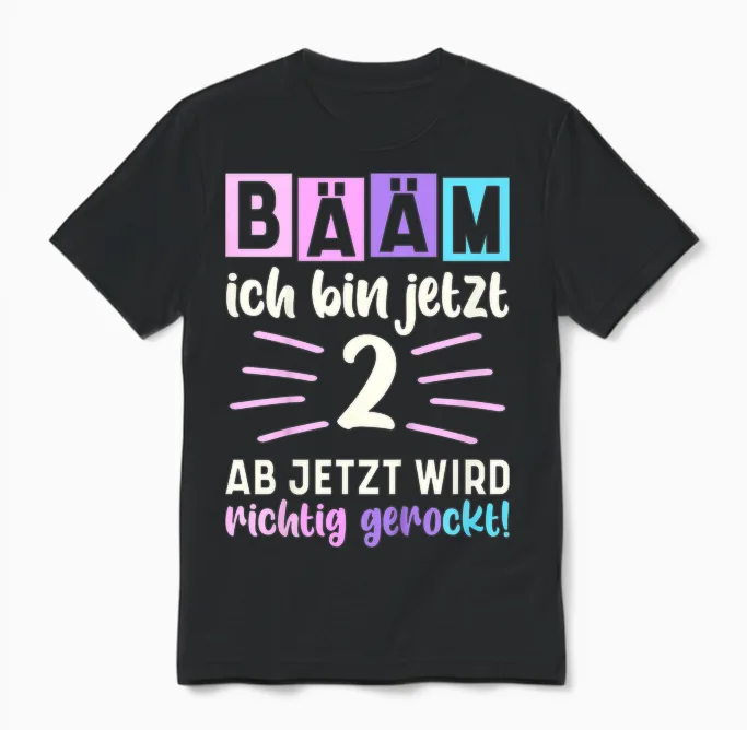 Bääm Ich Bin Jetzt 2 Geburtstag Zwei Jahre Mädchen Unisex T-Shirt in Black