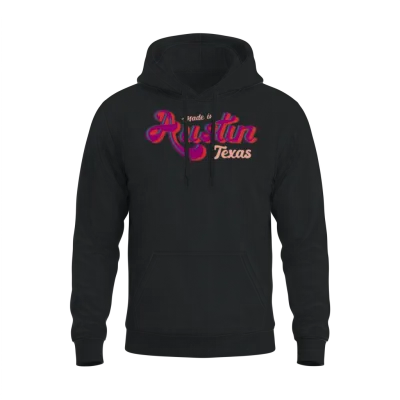 Made in Austin Texas Psychedelic Typography Unisex Hoodie - Black