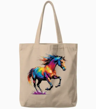 Rainbow Horse Splash Tote Bags - Natural