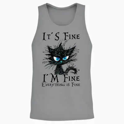 It S Fine Im Fine Everything Is Fine Funny Cat Saying T-Shirt, White Unisex Tank Top - Sport Grey