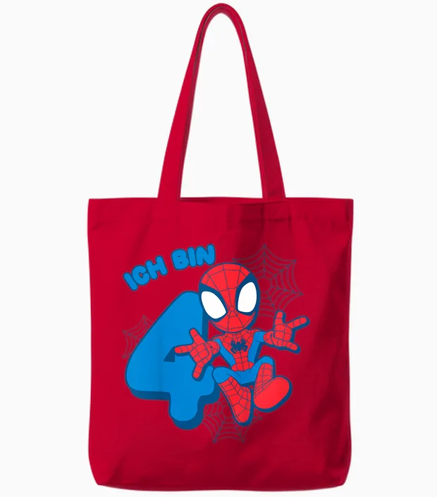 Children's Marvel Spider-Man Cute Spidey Birthday T-Shirt 4 Years Tote Bags in Red