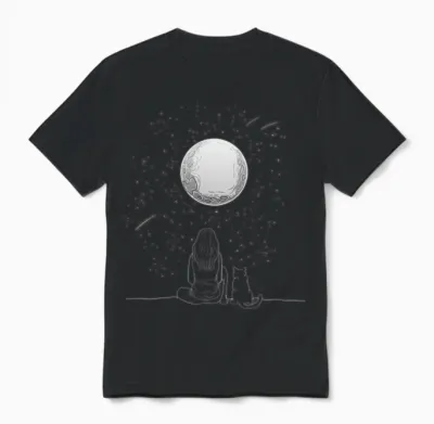 Full Moon Cat Stargazing Cool Lunar Sphere Stargaz Unisex T-Shirt - Black