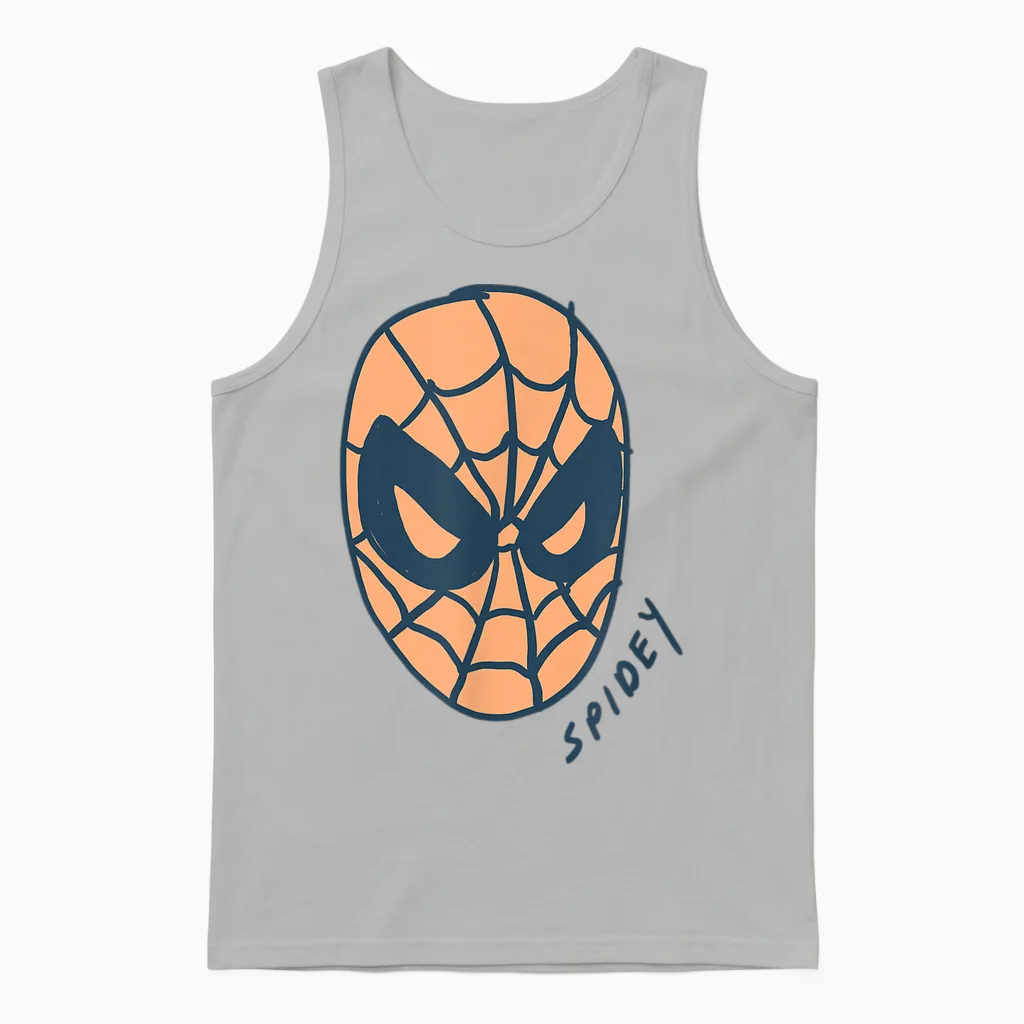 Amazon Essentials Men's Marvel Spider-Man Spidey Mask T-Shirt, White, Small Unisex Tank Top in Ash