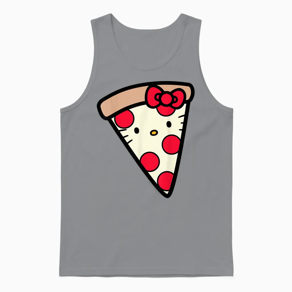 Hello Kitty Pizza Slice - Cat Lovers Unisex Tank Top in Sport Grey