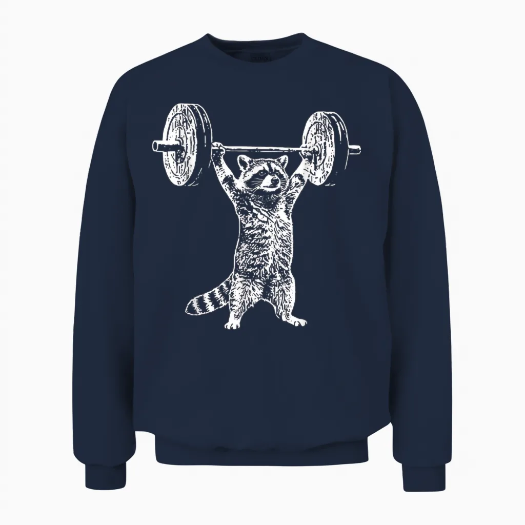 Vintage Retro Gewichtheben Gym Waschbär Kreuzheben Lustig Unisex Sweatshirt in Navy