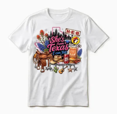 She's from Texas I Can Tell State Pride Girls Women Unisex T-Shirt - White