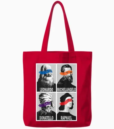 Renaissance Ninja Artists Poster Style Pop Art Tote Bags - Red
