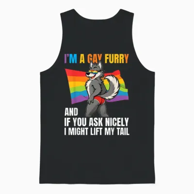 Lustiger Gay Furry Tail Pride Rainbow Queer Fox Csd Party Lgbtq Unisex Tank Top - Black