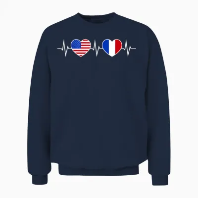 France états-Unis Battements De Cœur Francais Amérique Unisex Sweatshirt - Navy