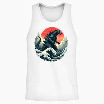 Vintage Japanese Kaiju Monster the Great Wave off Kanagawa Unisex Tank Top - White
